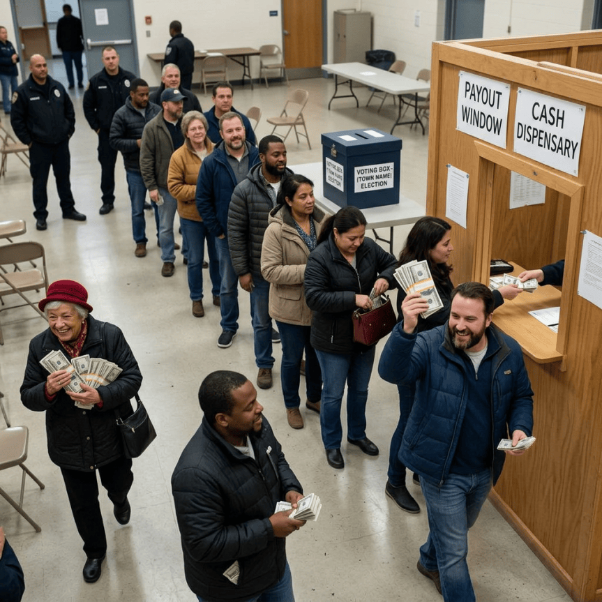 People taking money from a ballot box
