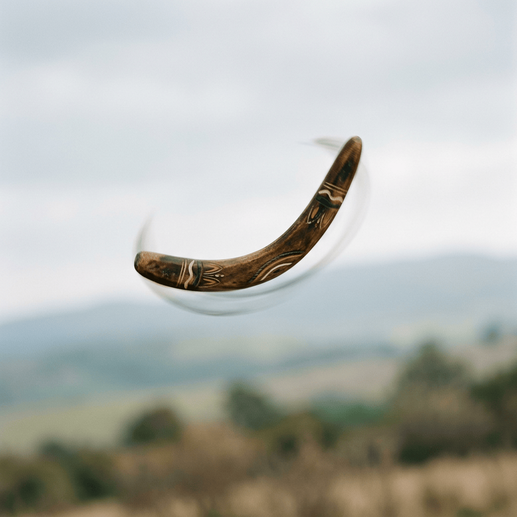 Boomerang mid-air against a neutral backdrop