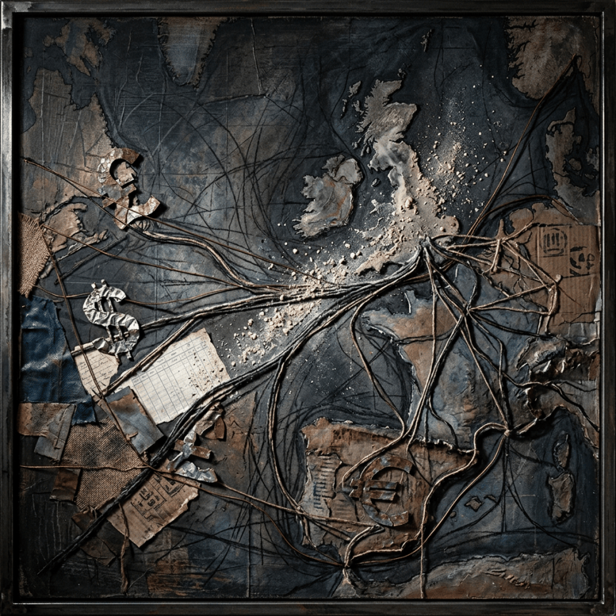 Abstract routes converging on Britain